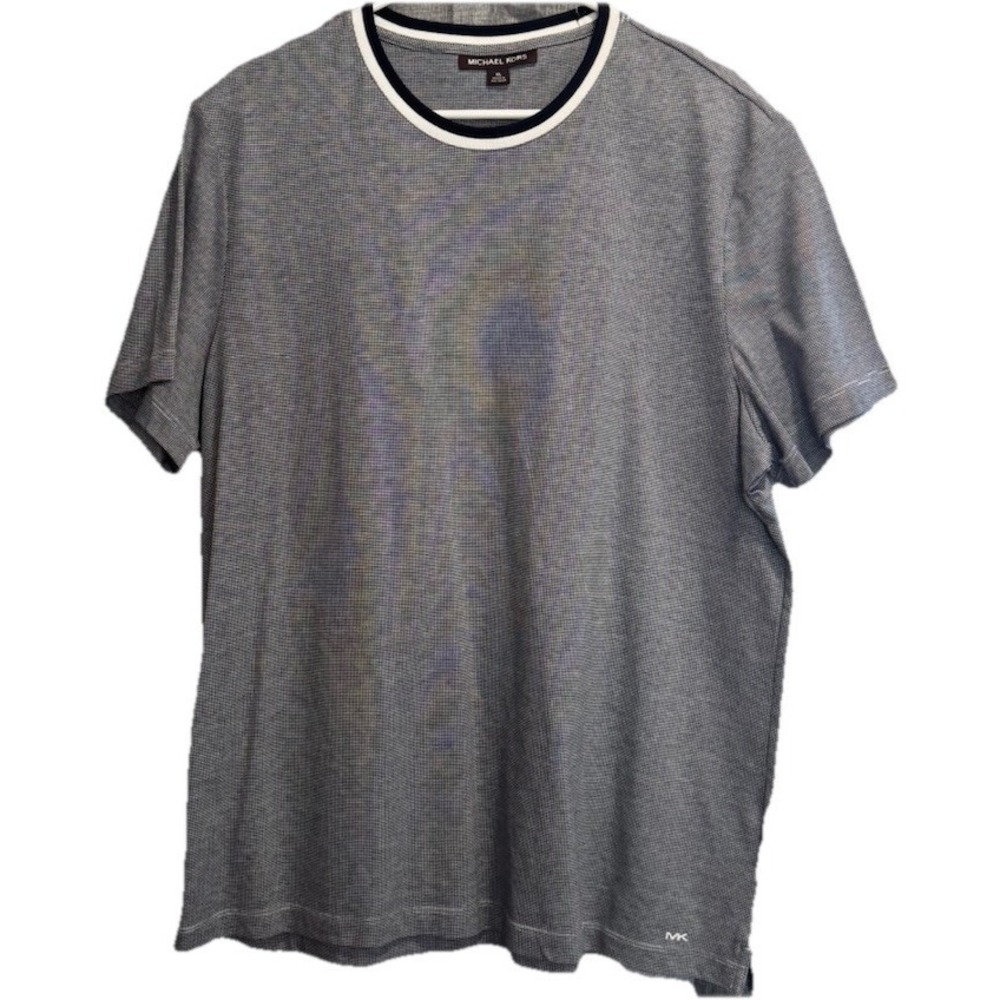 Michael Kors Birdseye T-Shirt Men's Size XL MK Logo Short Sleeve Blue/White EUC